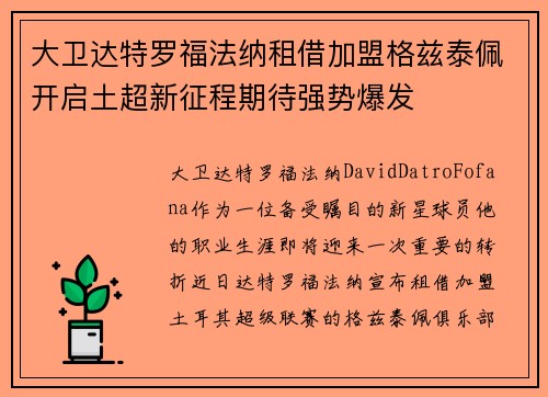 大卫达特罗福法纳租借加盟格兹泰佩开启土超新征程期待强势爆发