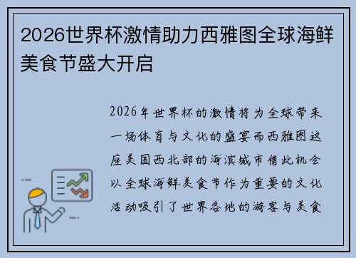 2026世界杯激情助力西雅图全球海鲜美食节盛大开启